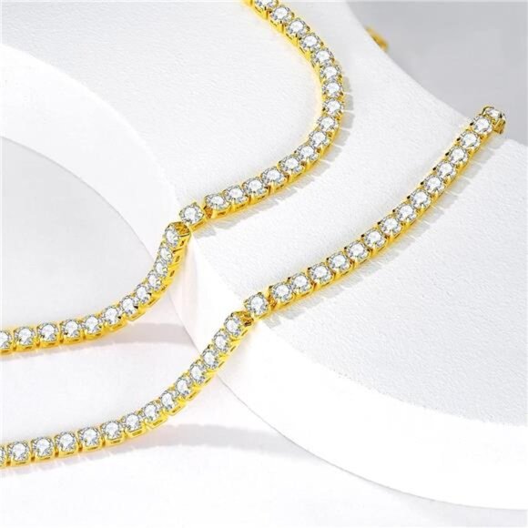 Tennis Necklace 14K Gold Plated Rhinestone Butterfly Choker Necklaces 3mm - Picture 3 of 7